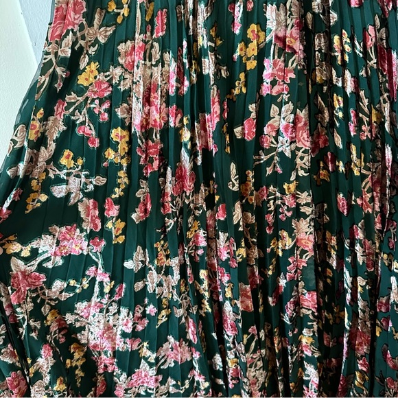 Anthropologie Floral Pleated Midi Dress - Green and Pink - Picture 4 of 12